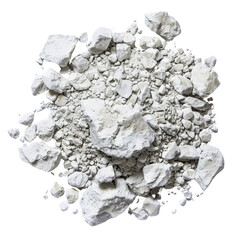 Poster - White powdery substance, resembling crushed stone or mineral, scattered on transparency background, showcasing various sizes and textures