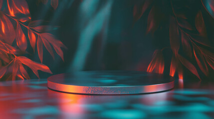 Aufkleber - Abstract background with metal podium and vibrant lighting design for display