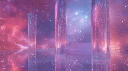 Poster - Futuristic abstract background with podium and cosmic scene for design inspiration