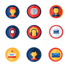 Poster - Colorful icons of people, location, mail, tasks, and audio on white