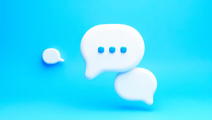 Poster - floating 3d white speech bubbles with blue dots on cyan background