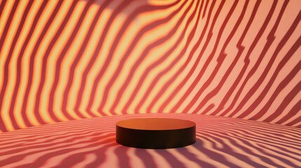 Poster - Abstract background with podium against vibrant striped backdrop for display design