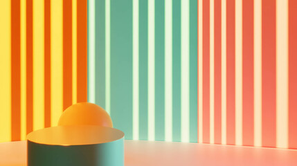 Aufkleber - Colorful abstract background with minimalist podium and striped design for creative display