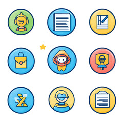 Poster - Vector icons set with robot, document, construction and bag symbols