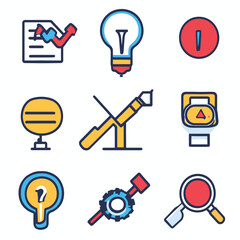 Poster - Business Icons of Progress: Chart, Idea, Power, Balance, Goal, and Search