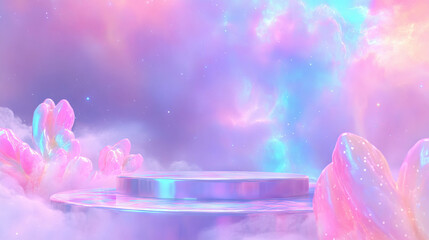 Poster - Ethereal fantasy background with podium for dreamy design concepts