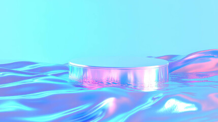 Aufkleber - Futuristic podium on iridescent waves for modern design and display concepts