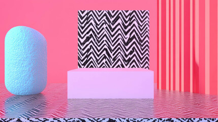 Poster - Vibrant abstract background with geometric podium and bold patterns for artistic design