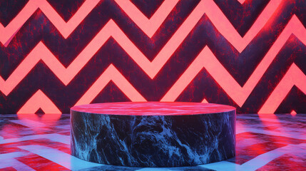 Poster - Abstract geometric background with illuminated podium and bold chevron patterns for graphic design