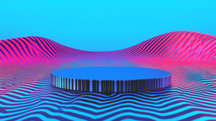 Poster - Vibrant abstract background with podium on wavy surface for modern design