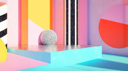 Poster - Vibrant geometric abstract background with podium and bold patterns for modern design