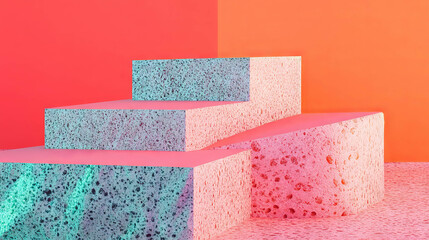 Poster - Vibrant geometric abstract background with textured podium for modern design