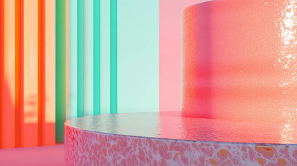 Poster - Vibrant abstract design with textured podium for creative display and presentation
