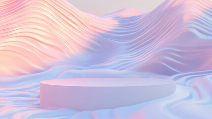Poster - Abstract pastel landscape with podium and wavy background for modern design