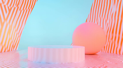 Poster - Vibrant abstract background with zigzag patterns and floating podium