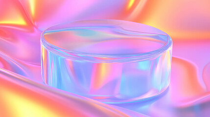 Poster - Vibrant abstract background with glass podium and colorful fabric for design projects