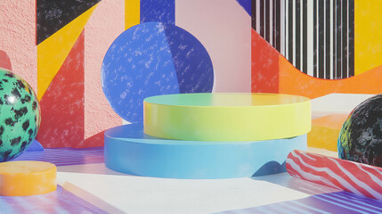 Poster - Vibrant abstract geometric background with colorful podium for display and design