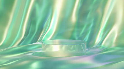 Poster - Frosted podium on iridescent abstract background for contemporary design and decoration