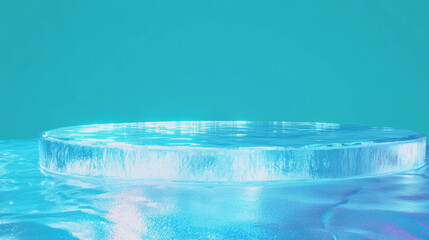 Poster - Crystal ice podium on abstract aqua background for creative design
