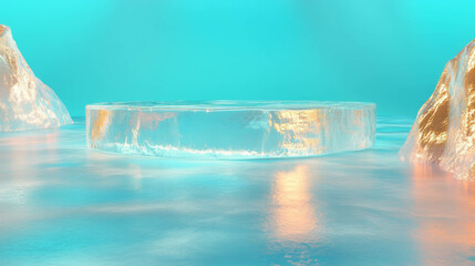 Poster - Abstract ice podium on aqua background for creative winter design concepts