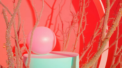 Aufkleber - Abstract pastel background with podium and decorative elements