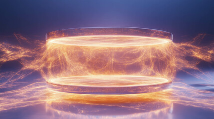 Poster - Glowing abstract background with futuristic podium design