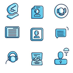 Poster - Digital blue icons for user verification, customer support, and security
