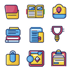 Poster - Collection of Stationery Office Supplies and Business Icon Set in Color