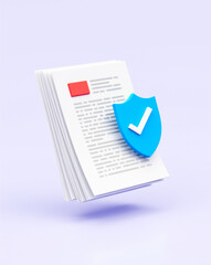 Poster - 3d rendering of a document with a blue protection shield and a checkmark
