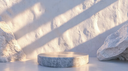 Poster - Minimalist abstract podium scene with natural stone elements for product display