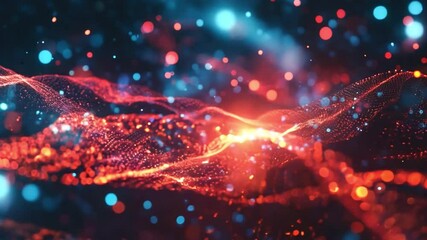 Poster - Cosmic Energy Waves: A mesmerizing display of glowing particles and flowing lines, depicting vibrant, energetic waves of digital data, creating a dynamic and futuristic atmosphere.