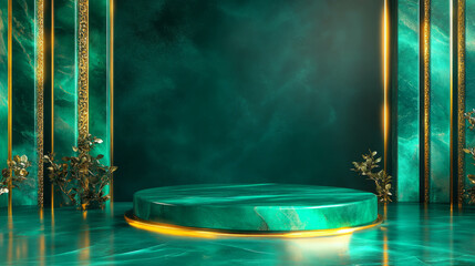 Poster - Luxurious abstract green podium with elegant gold accents for display and design