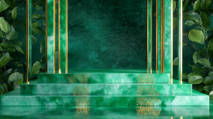 Aufkleber - Elegant abstract background with marble podium and golden accents for luxury display and design