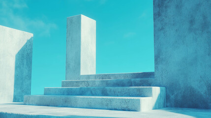 Poster - Abstract minimalist background with concrete podium structure under clear sky