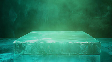 Poster - Abstract background featuring raw texture podium in green hue for design concepts