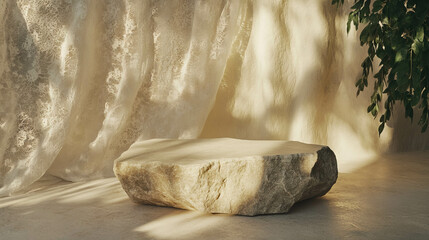 Poster - Natural stone podium in sunlit abstract interior for design and display