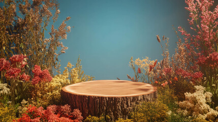 Poster - Nature inspired podium amidst vibrant floral display for design and decoration concepts