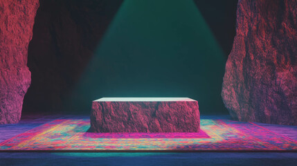 Poster - Vibrant abstract background featuring illuminated stone podium for modern design