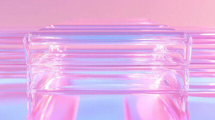 Poster - Abstract pastel background with a podium of stacked transparent blocks for modern design