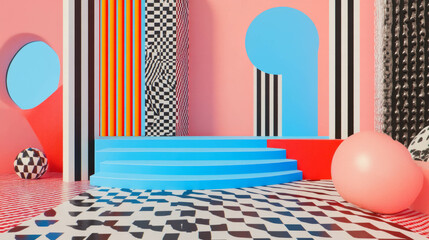 Poster - Vibrant geometric abstract background with colorful podium and shapes