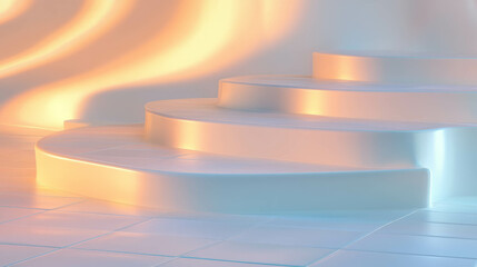 Poster - Elegant abstract background featuring a softly lit podium with curved steps for creative designs