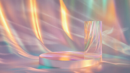 Poster - Abstract background with translucent podium and colorful reflections for creative display