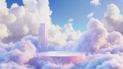 Aufkleber - Dreamy cloudscape with modern podium for design or presentation backdrop