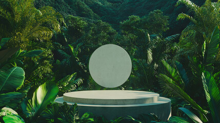 Poster - Elegant podium amidst lush tropical jungle foliage for display and presentation design
