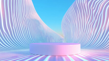 Poster - Futuristic abstract background with podium and vibrant wave patterns for creative design