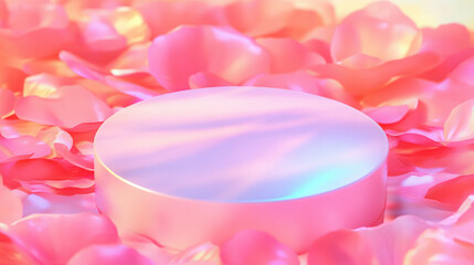 Aufkleber - Elegant abstract background with pink podium surrounded by petals for display and presentation