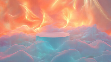 Poster - Vibrant abstract background with podium and surreal colorful clouds for creative designs