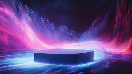 Poster - Abstract background with podium surrounded by flowing light waves