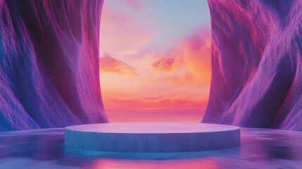 Poster - Abstract sunset scene with podium and vibrant sky
