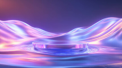 Poster - Futuristic abstract background with illuminated podium and wavy textures for creative design